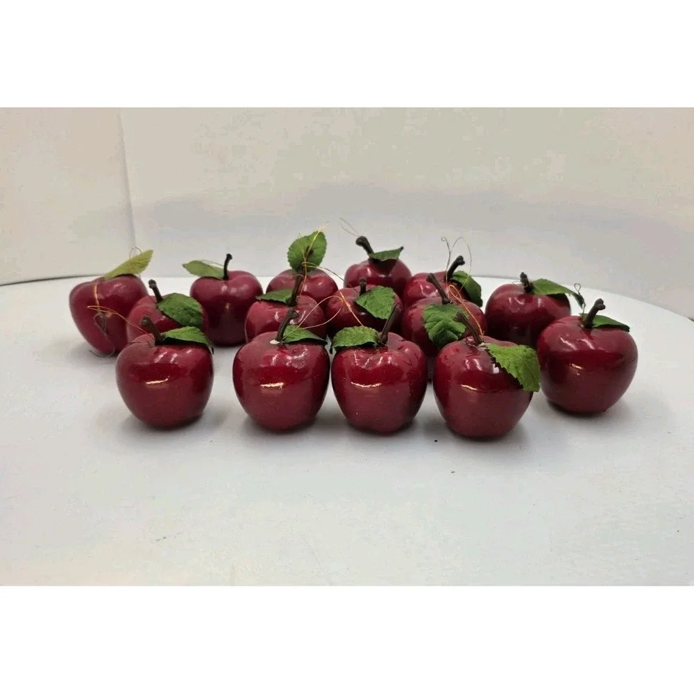 Lot 15 Red Apple Ornaments Hanging Faux Fruit Fall Harvest Farmhouse Tree Decor